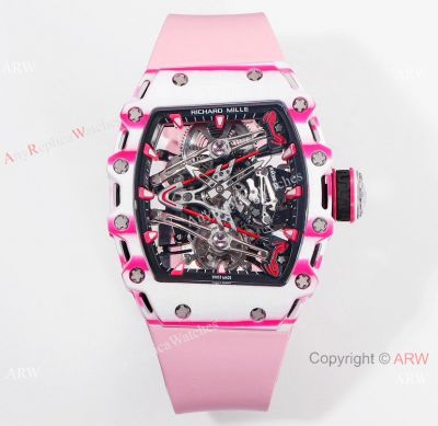 AAA Swiss Copy Richard Mille RM38-02 Pink Quartz Fiber Skeletonised Tourbillon Watches Rubber Strap